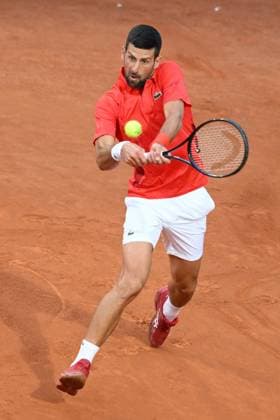 Novak Djokovic during the match against Corentin Moutet at the Internazionali BNL d Italia 2024 tennis tournament at Foro Italico in Rome, Italy on May 10th, 2024. antoniettaxbaldassarre