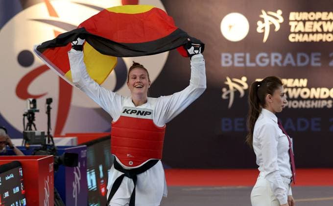 Bilder des Jahres 2024, Sport 05 Mai Sport Themen der Woche KW19 10.05.2024 Belgrade(Serbia) European Senior Taekwondo Championship, 1 2 final Women +73kg final Lorena Brandl Germany celebrate victory :