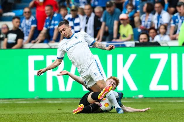 Baris Atik 1 FC Magdeburg,23 vs Robert Wagner SpVgg Greuther Fürth,22 2 Soccer Bundesliga Season 2023 2024 1 FC Magdeburg vs SpVgg Greuther Fürth at the MDCC Arena in Magdeburg Action,Soccer,Man,Men,Germany,10 05 2024