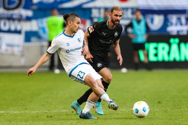 Baris Atik 1 FC Magdeburg,23 vs Simon Asta SpVgg Greuther Fürth,2 2 Soccer Bundesliga Season 2023 2024 1 FC Magdeburg vs SpVgg Greuther Fürth at the MDCC Arena in Magdeburg Action,Soccer,Man,Men,Germany,10 05 2024