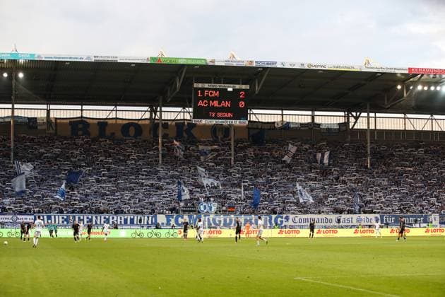 The score from the 1974 final is displayed with the goal sequence from that time, on the occasion of fifty years of European Cup victory 2 Football Bundesliga season 2023 2024 1 FC Magdeburg vs SpVgg Greuther Fürth at the MDCC Arena in Magdeburg Football,Men,Men,Germany,10 05 2024