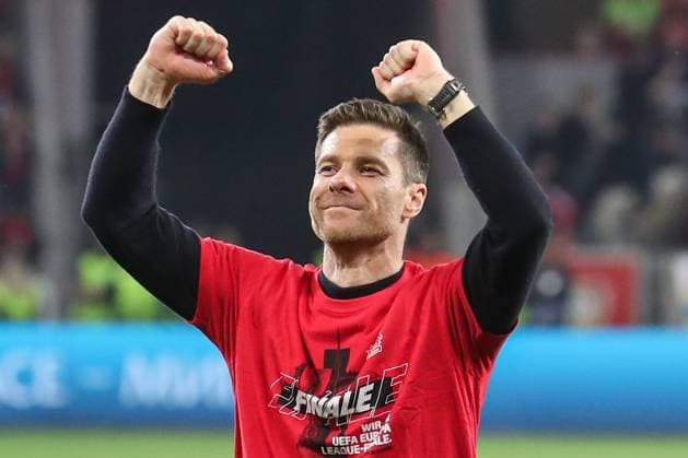 Europa League Bayer 04 Leverkusen AS Roma on 09 05 2024 at the BayArena in Leverkusen Coach Xabi Alonso Leverkusen celebrates and is delighted to have reached the final MH