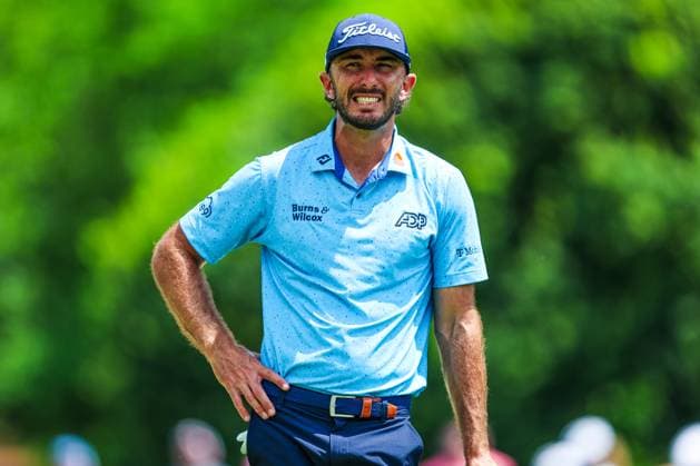 CHARLOTTE, NC - MAY 10: Max Home smiles from the first green during the second round of Wells Fargo Championship at Quail Hollow Club on May 10, 2024 in Charlotte, North Carolina. (Photo by David Jensen Icon Sportswire) GOLF: MAY 10 PGA, Golf Herren Wells Fargo Championship EDITORIAL USE ONLY Icon240510042