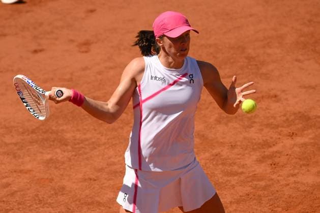Iga Swiatek of Poland during the match against Yulia Putintseva of Kazakistan at the Internazionali BNL d Italia 2024 tennis tournament at Foro Italico in Rome, Italy on May 11th, 2024. antoniettaxbaldassarre