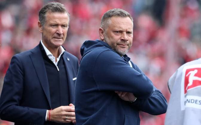 Managing Director Thomas E Herrich, Coach Pal Dardai Action Upper Body Sports Football Soccer DFL 2 Bundesliga Men 33 Matchday Season 2023 2024 11 05 2024 Hertha BSC Berlin vs 1 FC Kaiserslautern FCK DFL regulations prohibit any use of photographs as image sequences and or quasi video