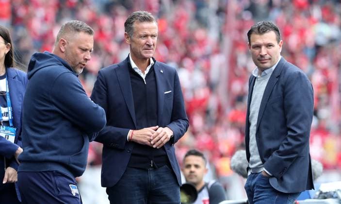 Coach Pal Dardai, Managing Director Thomas E Herrich, Sports Director Benjamin Weber Sport Football Soccer DFL 2 Bundesliga Men 33 Matchday Season 2023 2024 11 05 2024 Hertha BSC Berlin vs 1 FC Kaiserslautern FCK DFL regulations prohibit any use of photographs as image sequences and or quasi video