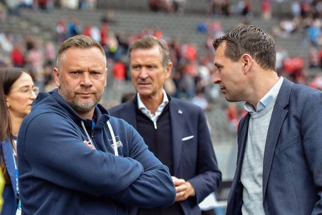 11 05 2024, xlakx, Soccer 2 Bundesliga, Hertha BSC Berlin 1 FC Kaiserslautern emspor, v l Pal Dardai Hertha BSC Trainer ,Managing Director Thomas E Herrich Hertha BSC ,Benjamin Weber Hertha BSC Sports Director DFL DFB REGULATIONS PROHIBIT ANY USE OF PHOTOGRAPHS as IMAGE SEQUENCES and or QUASI VIDEO Daniel Lakomski Jan Huebner Berlin