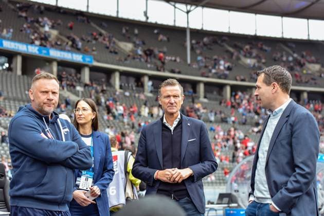 11 05 2024, xlakx, Soccer 2 Bundesliga, Hertha BSC Berlin 1 FC Kaiserslautern emspor, v l Pal Dardai Hertha BSC Trainer ,Press Spokeswoman Vera Krings Hertha BSC ,Managing Director Thomas E Herrich Hertha BSC ,Benjamin Weber Hertha BSC Sports Director DFL DFB REGULATIONS PROHIBIT ANY USE OF PHOTOGRAPHS AS IMAGE SEQUENCES AND OR QUASI VIDEO Daniel Lakomski Jan Huebner Berlin