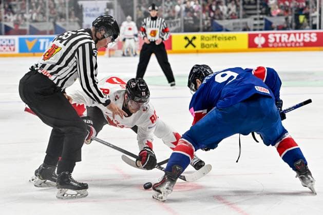PRAGUE, CZECH REPUBLIC MAY 11 Pierre Luc Dubois of Canada L and Brett Perlini of Great Britain R battle for the puck during the preliminary round match between Great Britain and Canada at Prague Arena on May 11, 2024 in Prague, Czech Republic Prague Prague Arena Czech Republic Copyright: xJustPictures.ch AndreaxBrancax jp-en-EuSpIm-AB_11052024_AAB_4239