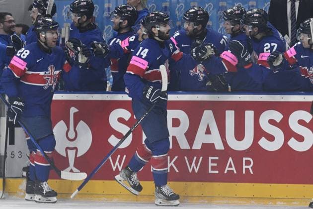 Great Britain vs Canada group A match of the 2024 IIHF World Championship, WM, Weltmeisterschaft in Prague, Czech Republic, on May 11, 2024. Liam Kirk of Great Britain centre celebrates goal. (CTKxPhoto MichalxKamaryt) CTKPhotoP2024051102746  CTKPhotoP2024051102746