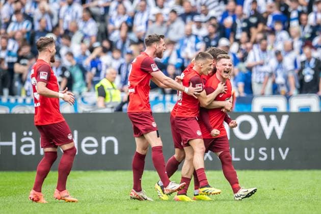2 Soccer Bundesliga, Hertha BSC vs 1 FC Kaiserslautern Berlin, 11 05 2024 Goal celebration for 1 1 by Marlon Ritter 1 FC Kaiserslautern, 7 2 Soccer Bundesliga, Hertha BSC vs 1 FC Kaiserslautern, Olympiastadion, Berlin, 11 05 2024 DFL REGULATIONS PROHIBIT ANY USE OF PHOTOGRAPHS AS IMAGE SEQUENCES AND OR QUASI VIDEO Copyright: xBEAUTIFULxSPORTS LucianoxLimax