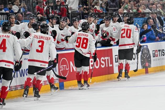 PRAGUE, CZECH REPUBLIC MAY 11 Connor Bedard of Canada celebrate his goal during the preliminary round match between Great Britain and Canada at Prague Arena on May 11, 2024 in Prague, Czech Republic Prague Prague Arena Czech Republic Copyright: xJustPictures.ch AndreaxBrancax jp-en-EuSpIm-AB_11052024_AAB_5072