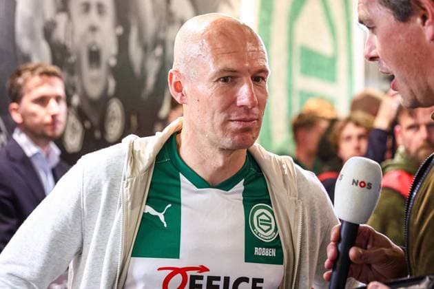 2024-05-10 FC Groningen v Roda JC - Dutch Keuken Kampioen Divisie GRONINGEN, NETHERLANDS - MAY 10: Arjen Robben (former player) of FC Groningen during a post-game intervie during the Dutch Keuken Kampioen Divisie match between FC Groningen and Roda JC at Euroborg on May 10, 2024 in Groningen, Netherlands. (Photo by Pieter van der Woude BSR Agency) Groningen Netherlands Content not available for redistribution in The Netherlands directly or indirectly through any third parties. Copyright: xBSRxAgencyx