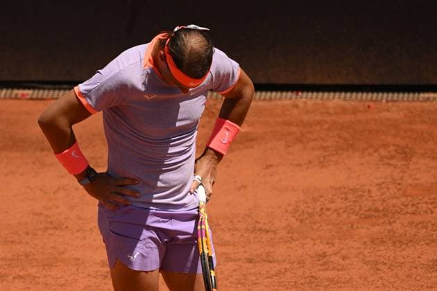 Rafael Nadal of Spain during the match against Hubert Hurkacz Poland at the Internazionali BNL d Italia 2024 tennis tournament at Foro Italico in Rome, Italy on May 11th, 2024. antoniettaxbaldassarre