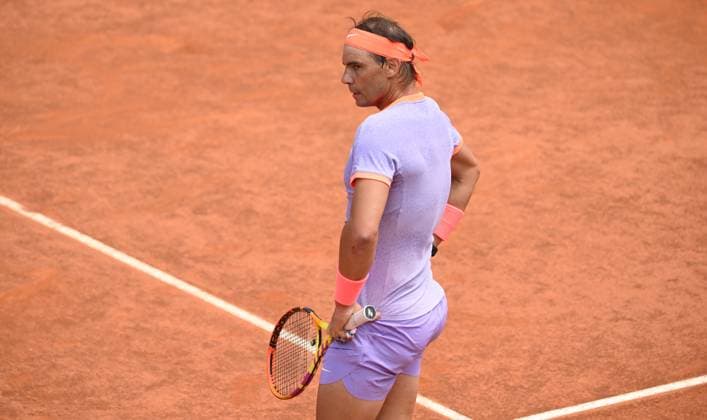 Rafael Nadal of Spain during the match against Hubert Hurkacz Poland at the Internazionali BNL d Italia 2024 tennis tournament at Foro Italico in Rome, Italy on May 11th, 2024. antoniettaxbaldassarre