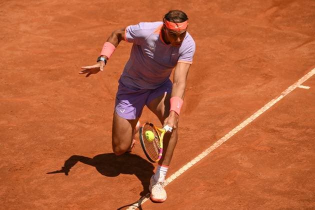 Rafael Nadal of Spain during the match against Hubert Hurkacz Poland at the Internazionali BNL d Italia 2024 tennis tournament at Foro Italico in Rome, Italy on May 11th, 2024. antoniettaxbaldassarre