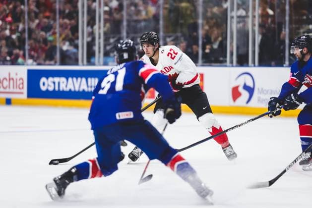 Ice hockey, Eishockey - IIHF WC 2024 PRAGUE,CZECH REPUBLIC,11.MAY.24 - ICE HOCKEY - IIHF Ice Hockey World Championship, WM, Weltmeisterschaft 2024, group stage, Great Britain vs Canada. Image shows Dylan Cozens (CAN).  GEPAxpictures xDanielxGoetzhaber