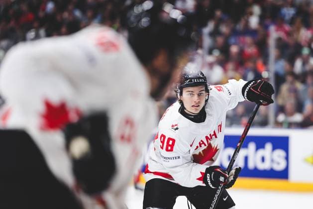 Ice hockey, Eishockey - IIHF WC 2024 PRAGUE,CZECH REPUBLIC,11.MAY.24 - ICE HOCKEY - IIHF Ice Hockey World Championship, WM, Weltmeisterschaft 2024, group stage, Great Britain vs Canada. Image shows Connor Bedard (CAN).  GEPAxpictures xDanielxGoetzhaber