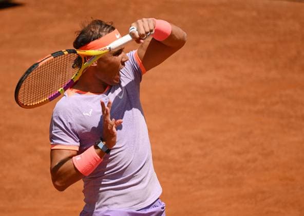 Rafael Nadal of Spain during the match against Hubert Hurkacz Poland at the Internazionali BNL d Italia 2024 tennis tournament at Foro Italico in Rome, Italy on May 11th, 2024. antoniettaxbaldassarre