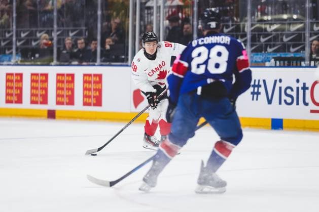 Ice hockey, Eishockey - IIHF WC 2024 PRAGUE,CZECH REPUBLIC,11.MAY.24 - ICE HOCKEY - IIHF Ice Hockey World Championship, WM, Weltmeisterschaft 2024, group stage, Great Britain vs Canada. Image shows Connor Bedard (CAN).  GEPAxpictures xDanielxGoetzhaber