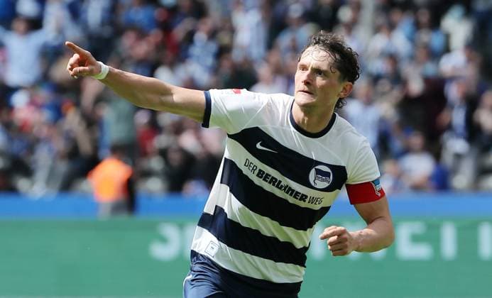 Fabian Reese cheers after 3 1 joy emotion jubilation sport soccer soccer DFL 2 Bundesliga men 33 matchday season 2023 2024 11 05 2024 Hertha BSC Berlin vs 1 FC Kaiserslautern FCK DFL regulations prohibit any use of photographs as image sequences and or quasi video