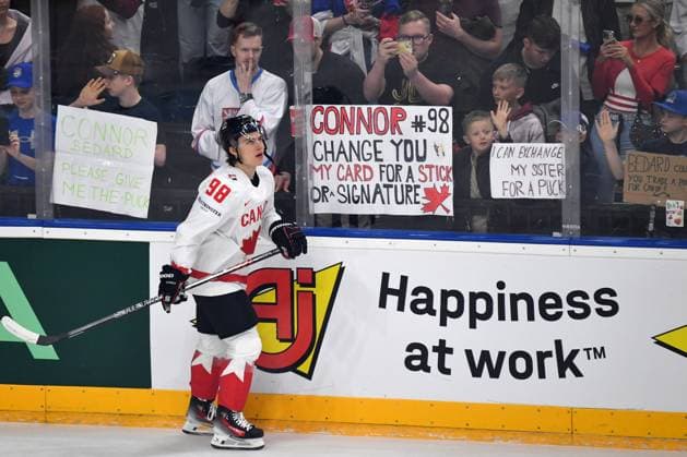 May 11, 2024, Prague, Czech Republic: CONNOR BEDARD of Canada during the 2024 IIHF Ice hockey, Eishockey World Championship, WM, Weltmeisterschaft match between Great Britain and Canada at the O2 arena in Prag, Czech Republic, May 11, 2024. Prague Czech Republic - ZUMAr156 20240511_aap_r156_017 Copyright: xSlavekxRutax