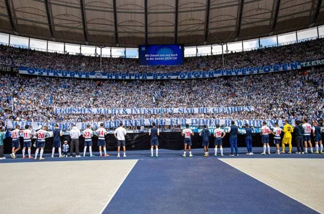 Football, Men, Season 2023 2024, 2 Bundesliga 33 Matchday , Hertha BSC 1 FC Kaiserslautern, Fans and players of Hertha Egoism, power and investors are the dangers We will preserve the Berlin way forever , 11 05 2024, Copyright: xSebastianxRäppold MatthiasxKochx