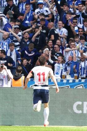 DEU, DFL, 2 FBL, Hertha BSC vs 1 FC Kaiserslautern, 11 05 2024, Berliner Olympiastadion, Berlin, DEU, DFL, 2 FBL, Hertha BSC vs 1 FC Kaiserslautern, im Bild 3 1 durch Fabian Reese Hertha BSC Berlin 11 , Hertha BSC Fans, Zuschauer, Besucher, Fans DFL regulations prohibit any use of Photographs as image sequences and or quasi video Foto Juergen Engler nordphoto GmbH nordphotoxGmbHx xEngler nph00076