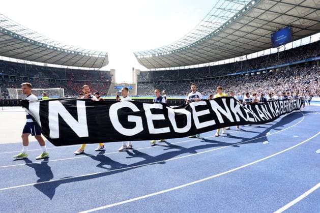 DEU, DFL, 2 FBL, Hertha BSC vs 1 FC Kaiserslautern, 11 05 2024, Berliner Olympiastadion, Berlin, DEU, DFL, 2 FBL, Hertha BSC vs 1 FC Kaiserslautern, in the picture thoughts of Kai Bernstein, Hertha player circle with the banner DFL regulations prohibit any use of Photographs as image sequences and or quasi video Foto Juergen Engler nordphoto GmbH nordphotoxGmbHx xEngler nph00076