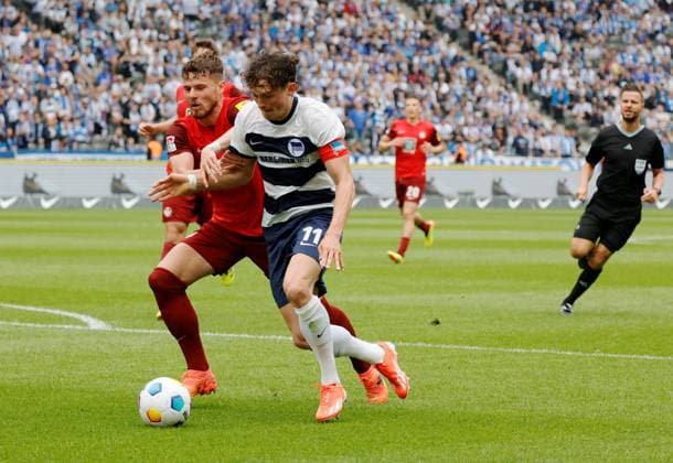 Fabian Reese Hertha BSC , Germany, Berlin, Olympiastadion, Soccer, Men, Season 2023 2024, 2 Bundesliga, Matchday 33 , Hertha BSC 1 FC Kaiserslautern