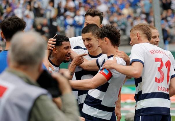 Jeremy Dudziak, Ibrahim Maza, Fabian Reese, Hertha BSC, Germany, Berlin, Olympiastadion, Football, Men, Season 2023 2024, 2 Bundesliga, Matchday 33 , Hertha BSC 1 FC Kaiserslautern