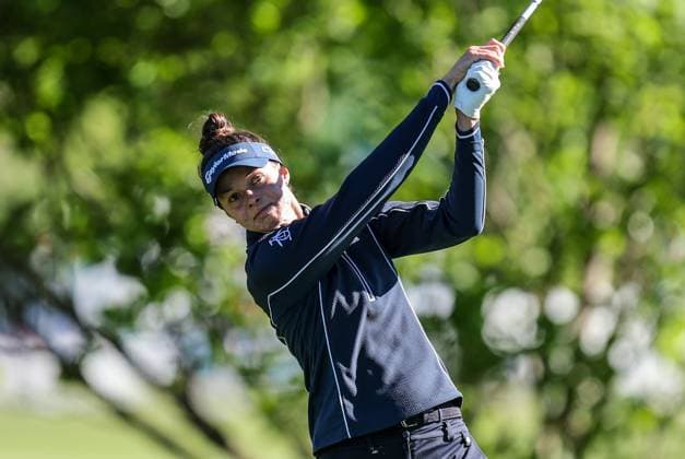 May 11, 2024: Esther Henseleit of Germany tees off at the second hole during the third round at the Cognizant Founders Cup at the Upper Montclair Country Club in Clifton, NJ. CSM Clifton United States of America - ZUMAc04_ 20240511_zma_c04_019 Copyright: xMikexLangishx