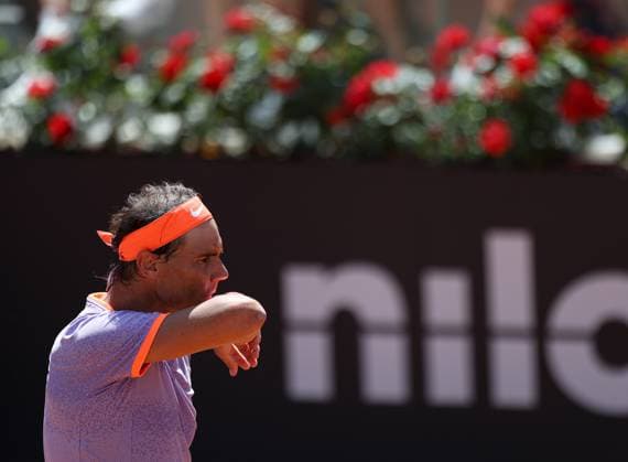 (240512) -- ROME, May 12, 2024 -- Rafael Nadal of Spain reacts during the men s singles 2nd round match against Hubert Hurkacz of Poland at Italian Open in Rome, Italy, May 11, 2024. ) (SP)ITALY-ROME-TENNIS ATP, Tennis Herren ITALIAN OPEN LixJing 
