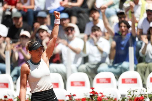 (240512) -- ROME, May 12, 2024 -- Paula Badosa of Spain celebrates scoring during women s singles 3rd round match against Diana Shnaider of Russia at the WTA, Tennis Damen Italian Open in Rome, Italy, May 11, 2024. ) (SP)ITALY-ROME-TENNIS-WTA-ITALIAN OPEN LixJing 