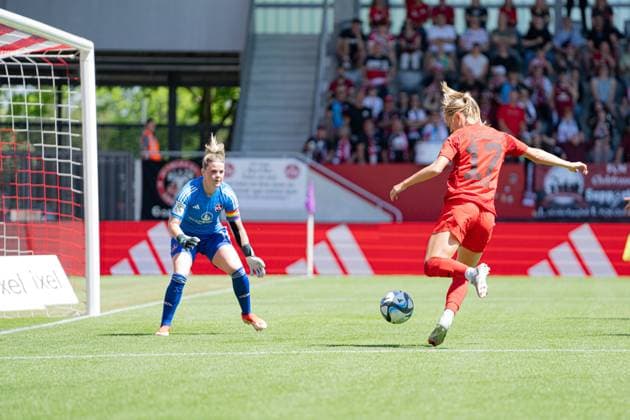 Klara Bühl 17 FC Bayern in action at the Google Pixel Womens Bundesliga match FC Bayern Munich 1 FC Nuremberg on 12 05 2024 Munich FC Bayern Campus Bayern Germany