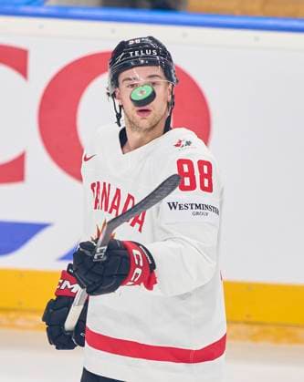 Andrew Mangiapane CAN 88 trick with puck in the preliminary round match DENMARK - CANADA of the IIHF Ice hockey, Eishockey World Championship, WM, Weltmeisterschaft Group A in Prague, Czechia, May 12, 2024, Season 2023 2024