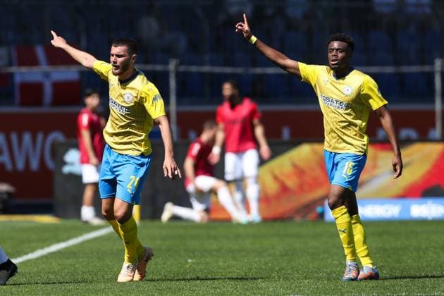 Hasan Kurucay Eintracht Braunschweig,29 and Anderson Lucoqui Eintracht Braunschweig,15 2 Soccer Bundesliga Season 2023 2024 Eintracht Braunschweig vs SV Wehen Wiesbaden at Eintracht Stadion in Braunschweig Action,Soccer,Man,Men,Germany,12 05 2024