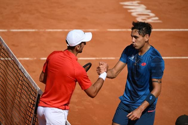 Novak Djokovic of Serbia during the match against Alejandro Tabilo of Chile at the Internazionali BNL d Italia 2024 tennis tournament at Foro Italico in Rome, Italy on May 12th, 2024. antoniettaxbaldassarre