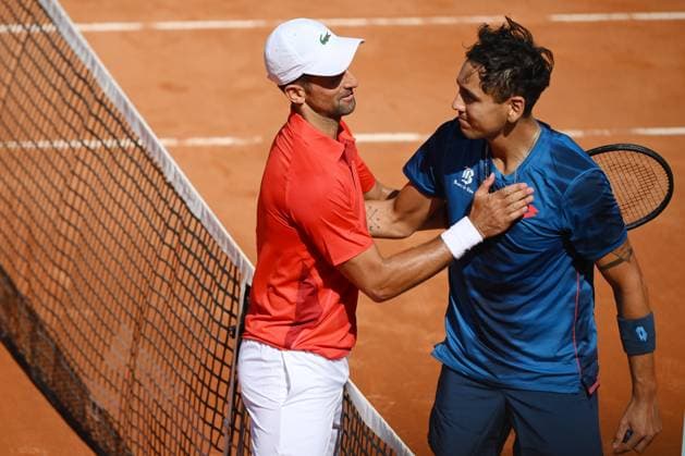 Novak Djokovic of Serbia during the match against Alejandro Tabilo of Chile at the Internazionali BNL d Italia 2024 tennis tournament at Foro Italico in Rome, Italy on May 12th, 2024. antoniettaxbaldassarre
