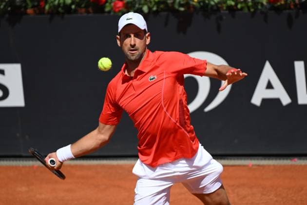 Novak Djokovic of Serbia during the match against Alejandro Tabilo of Chile at the Internazionali BNL d Italia 2024 tennis tournament at Foro Italico in Rome, Italy on May 12th, 2024. antoniettaxbaldassarre
