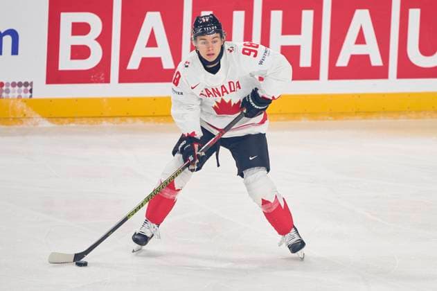 Connor Bedard CAN 98 in the preliminary round match DENMARK - CANADA of the IIHF Ice hockey, Eishockey World Championship, WM, Weltmeisterschaft Group A in Prague, Czechia, May 12, 2024, Season 2023 2024