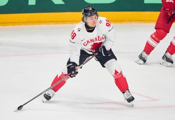 Connor Bedard CAN 98 in the preliminary round match DENMARK - CANADA of the IIHF Ice hockey, Eishockey World Championship, WM, Weltmeisterschaft Group A in Prague, Czechia, May 12, 2024, Season 2023 2024