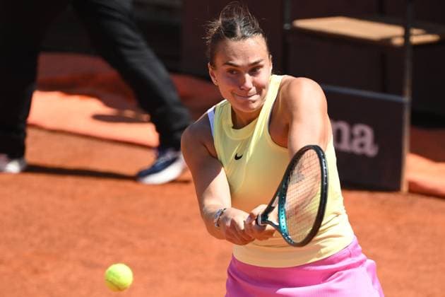 Aryna Sabalenka of Russia during the match against Dayana Yastremska of Ukraine at the Internazionali BNL d Italia 2024 tennis tournament at Foro Italico in Rome, Italy on May 12th, 2024. antoniettaxbaldassarre