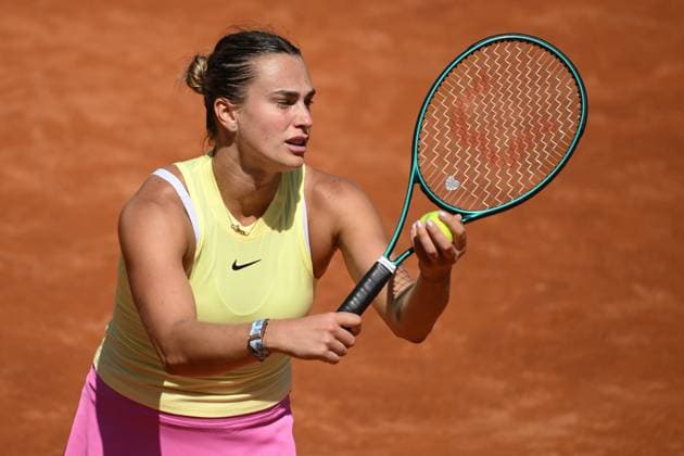 Aryna Sabalenka of Russia during the match against Dayana Yastremska of Ukraine at the Internazionali BNL d Italia 2024 tennis tournament at Foro Italico in Rome, Italy on May 12th, 2024. antoniettaxbaldassarre