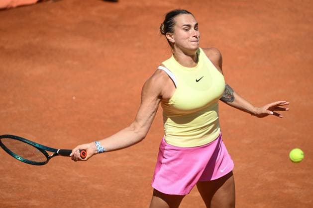 Aryna Sabalenka of Russia during the match against Dayana Yastremska of Ukraine at the Internazionali BNL d Italia 2024 tennis tournament at Foro Italico in Rome, Italy on May 12th, 2024. antoniettaxbaldassarre