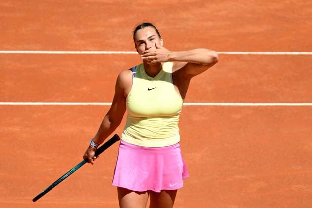 Aryna Sabalenka of Russia during the match against Dayana Yastremska of Ukraine at the Internazionali BNL d Italia 2024 tennis tournament at Foro Italico in Rome, Italy on May 12th, 2024. antoniettaxbaldassarre