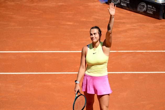 Aryna Sabalenka of Russia during the match against Dayana Yastremska of Ukraine at the Internazionali BNL d Italia 2024 tennis tournament at Foro Italico in Rome, Italy on May 12th, 2024. antoniettaxbaldassarre