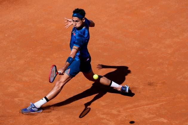Internazionali BNL D Italia 2024 - Day Seven Alejandro Tabilo of Chile in action against Novak Djokovic of Serbia during the Men s Singles match on Day Seven of Internazionali BNL D Italia 2024 at Foro Italico on May 12, 2024 in Rome, Italy. Rome Foro Italico Lazio Italy Copyright: xGiuseppexMaffiax IBI_Day7_Djokovic-Tabilo_035