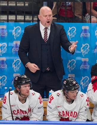 Head coach Andre Tourigny of Canada , Trainer in the preliminary round match DENMARK - CANADA of the IIHF Ice hockey, Eishockey World Championship, WM, Weltmeisterschaft Group A in Prague, Czechia, May 12, 2024, Season 2023 2024