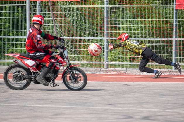 Halle, Germany 13 April 2024 Motoball Bundesliga Nord 2023 2024 1 MBC 70 90 Halle Neustadt vs MSC Jarmen Goalkeeper John Renner Jarmen Motoball Stadium Saxony Anhalt Copyright: xFotostandx xBallaschx